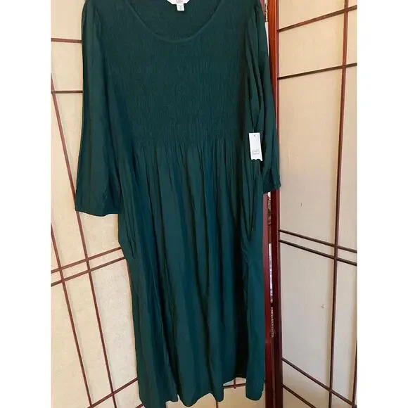 Croft & Barrow 2X Plus Green Long Sleeve Midi Dress NWT Modest Casual - Picture 5 of 8